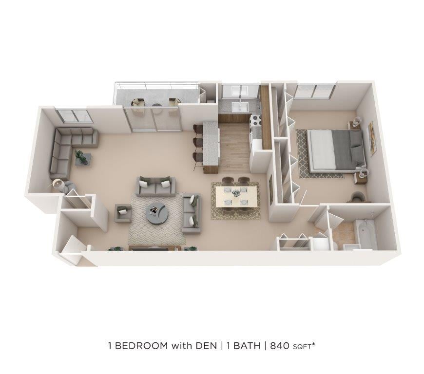 Floor Plan - One Bedroom w/ Den - 840 sqft