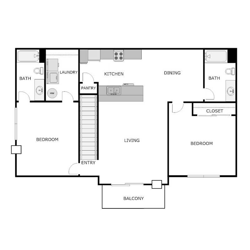Floor Plan - Two Bed Upper Split