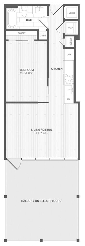 Floor Plan - 1 Bed/1 Bath A East Terrace