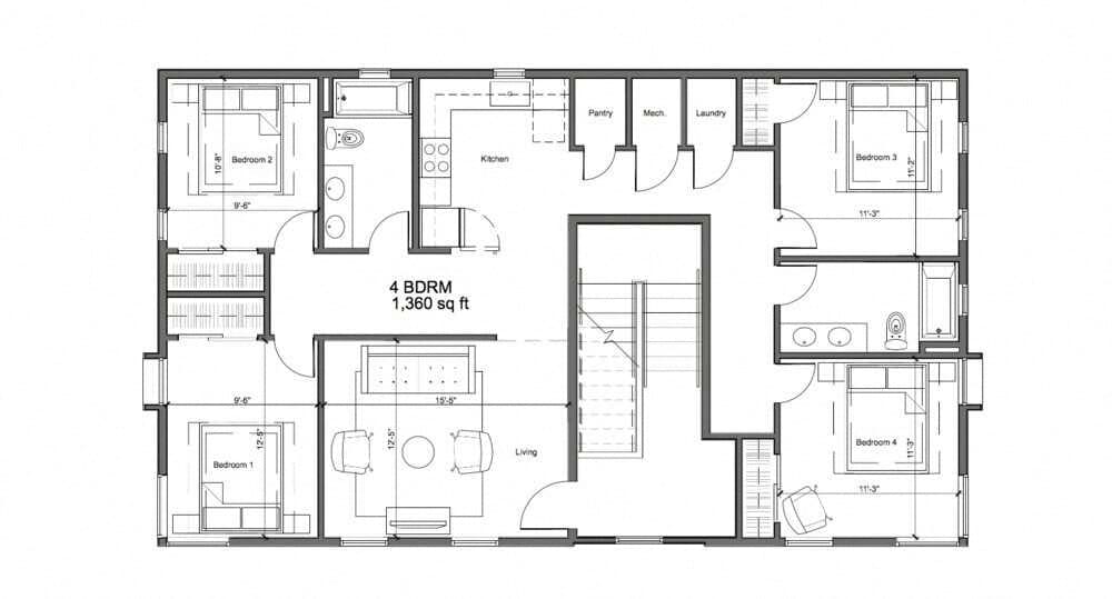 Floor Plan - LG Four Bedroom Two Bath