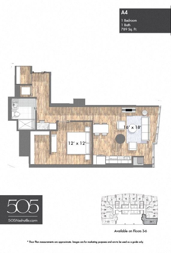 Floor Plan - 505 One Bedroom Stack 06 & 07 Floors 3-6