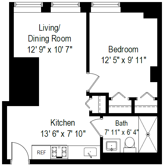Floor Plan - 1 Bed, 1 Bath - Style B
