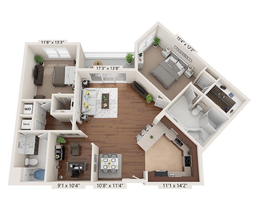Floor Plan - Two Bedroom with Den B2C