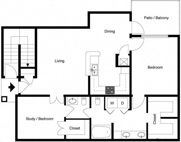 Floor Plan - 2 Bedroom 1.5 Bath - D2