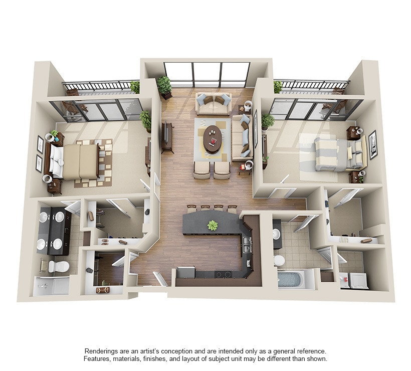 1303-1412 square foot 2 bed 2 bath with luxury vinyl tile floors and private balcony - B2 Penthouse