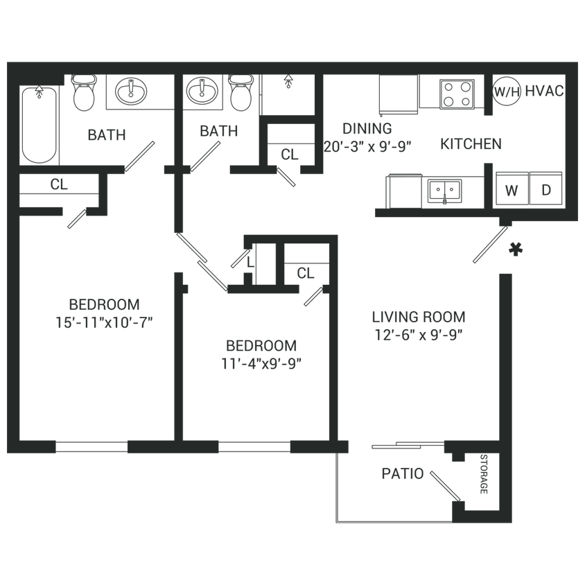 Floor Plan - 2x2 - Garden  B1U