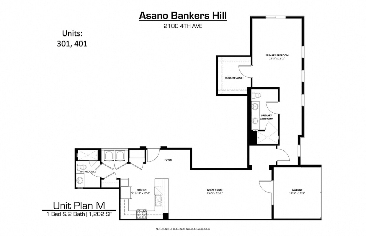 Floor Plan - 1 Bedroom, 2 Bathrooms
