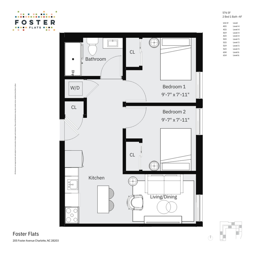 2 BED 1 BATH - AF | 576 SF - 2 Bed 1 Bath - A Furnished