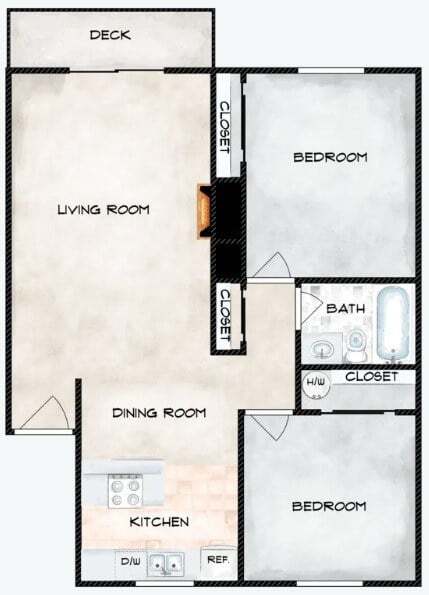 Floor Plan - 2 Bed 1 Bath