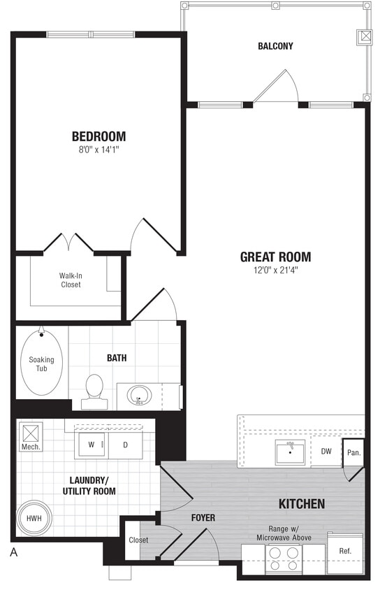 Floor Plan - 1 Bed/1 Bath-A