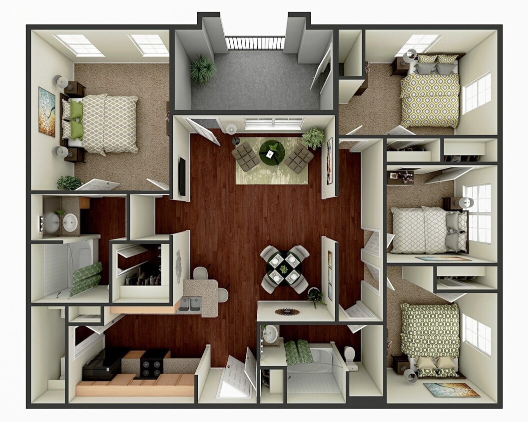 Floor Plan - 4BR2B - 60%Pine Crest Apartments