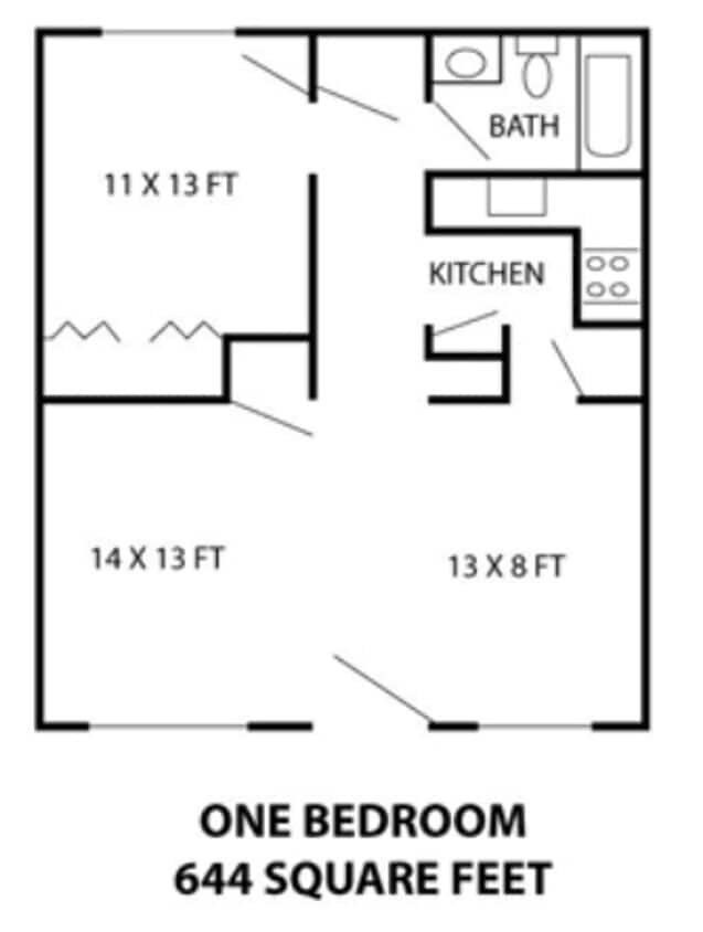 Floor Plan - 1 Bedroom 1 Bath - 33448