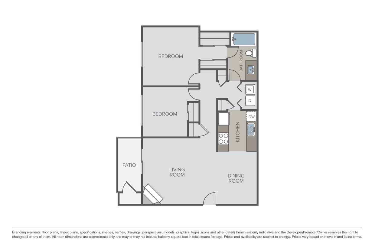 Floor Plan - 2 Bed 1 Bath - B1