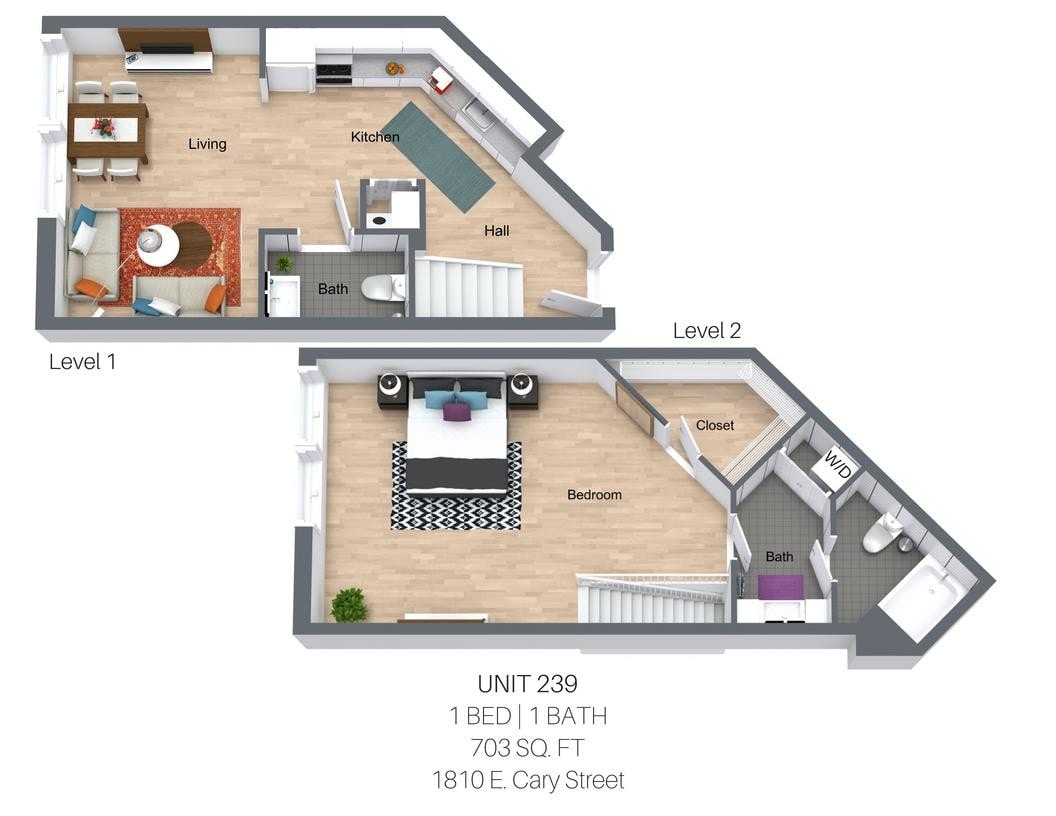 Floor Plan - One Bedroom (Overview - River Side)
