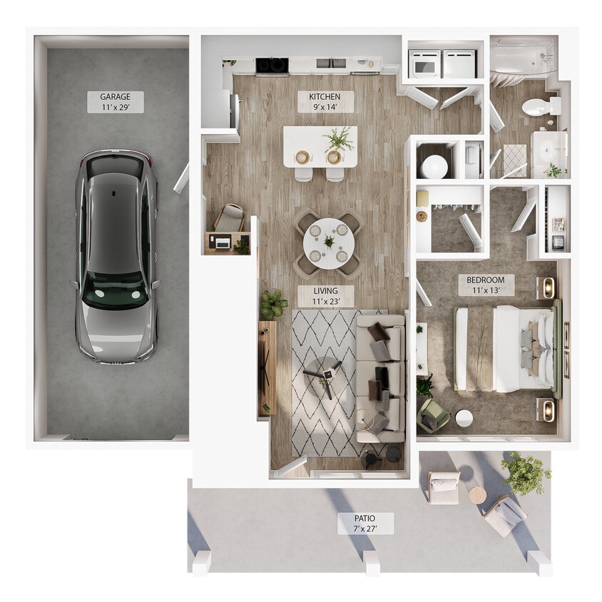 Floor Plan - 1 BR Designer Courtyard Garage