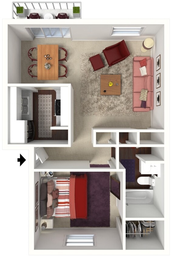 Village Green - 1B1B - Cherry 732-771 SF - 3D Furn.jpg - Cherry