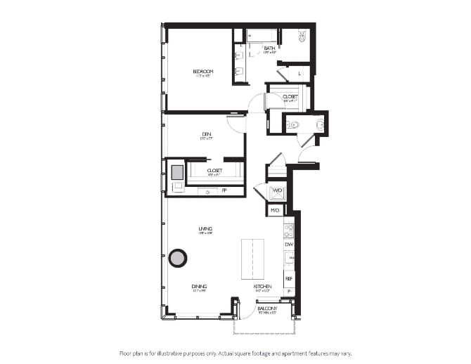 Floor Plan - 1 Bed 1.5 Bath with Den