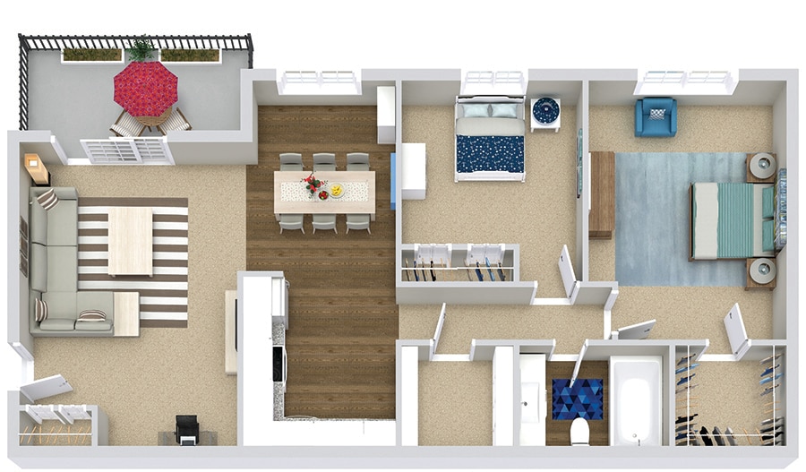 Floor Plan - The Amelia  (2BR / 1BA)