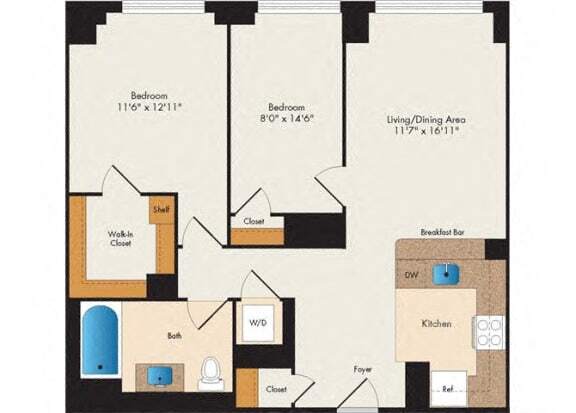 Floor Plan - Hawthorne - 2 Bed 1 Bath