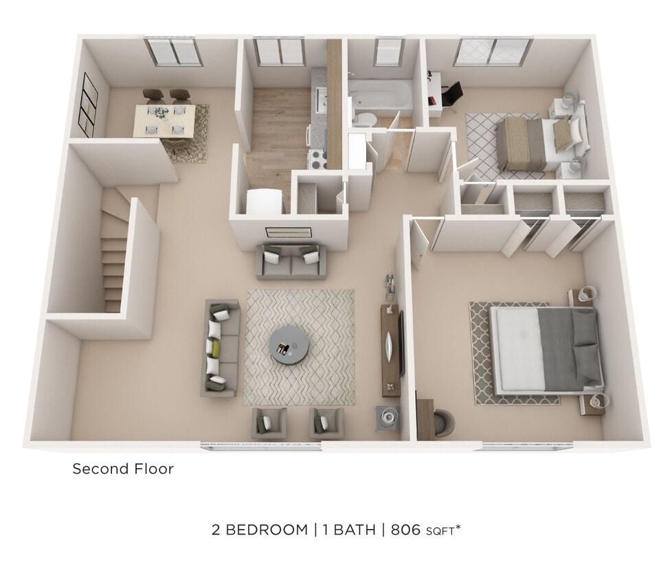 Floor Plan - Two Bedroom- 806 sqft