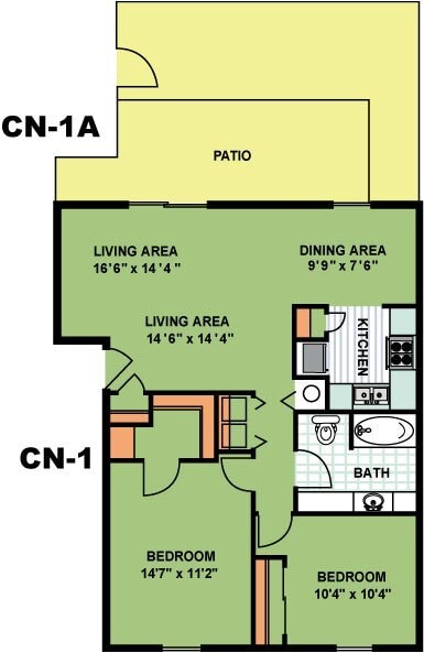 Floor Plan - CN1A (Two Bedroom One Bathroom)