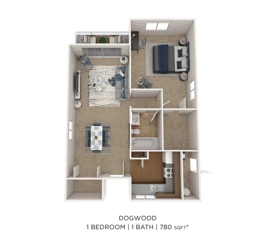 Floor Plan - Dogwood 1x1 B