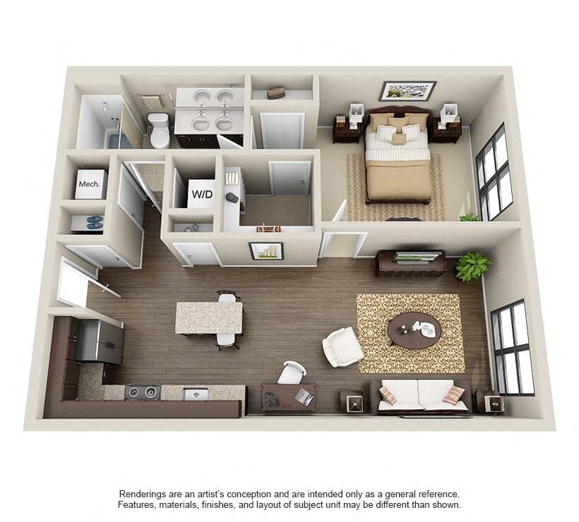 Floor Plan - 1 Bed 1Bath-Nottoway