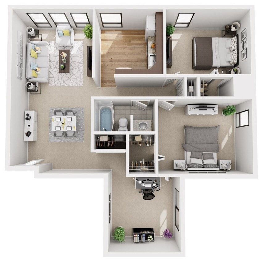Floor Plan - 2 Bedroom, 1 Bathroom Apartment with Den