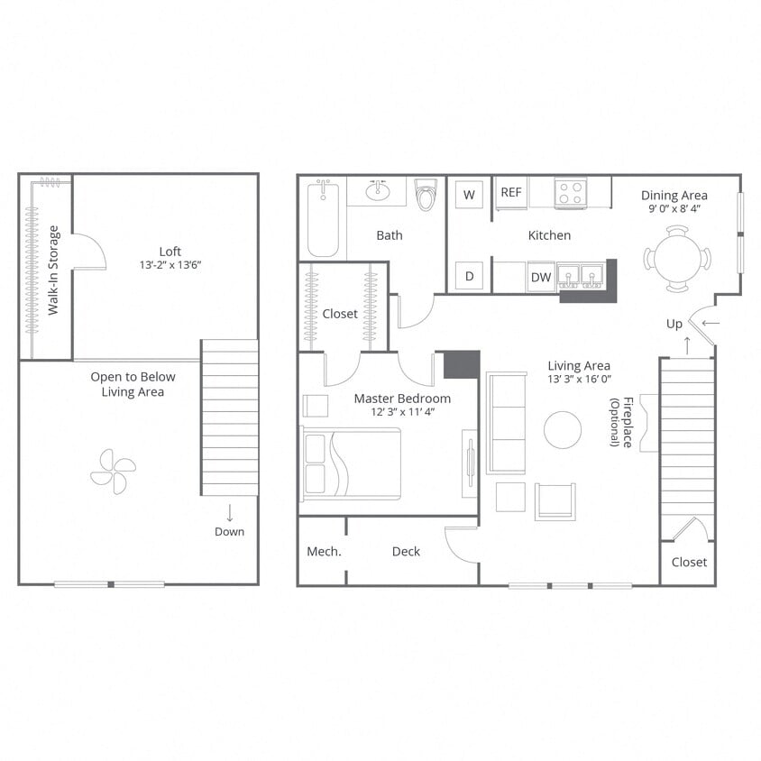 Floor Plan - 1 Bed/1 Bath Loft-Candlewood