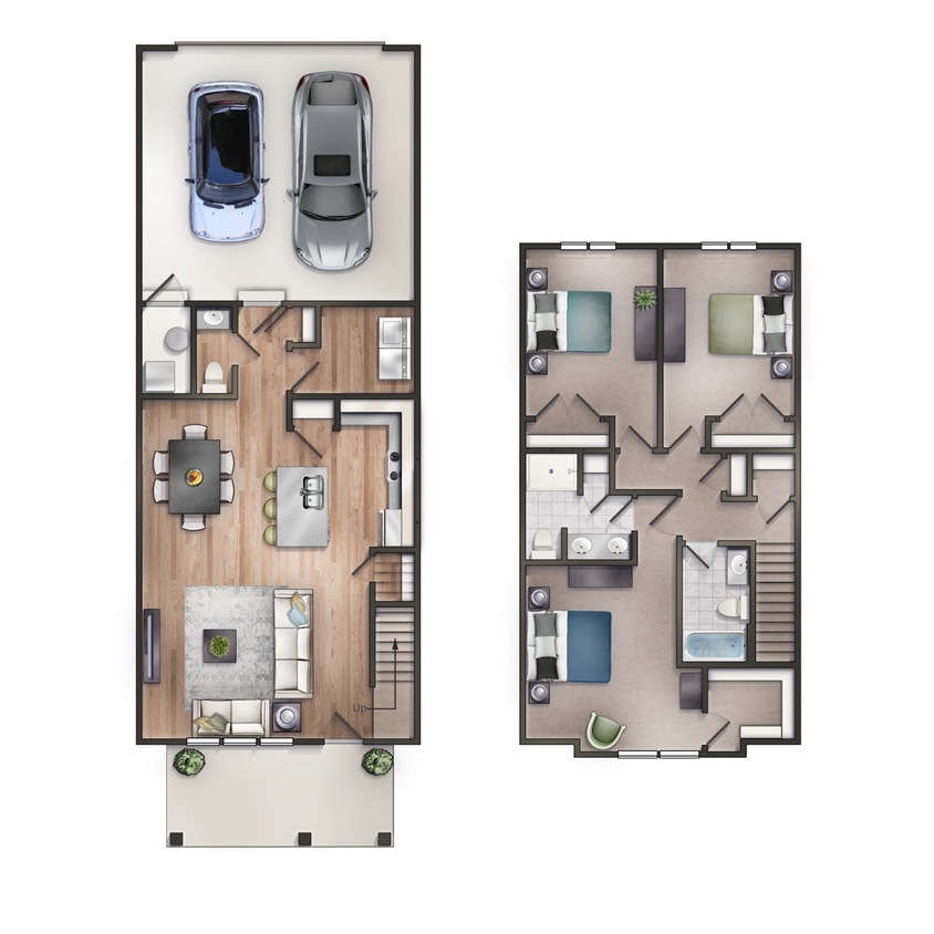 Floor Plan -  3 Bed/2.5 Bath Townhome with Dining Room