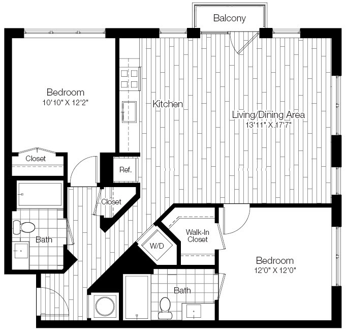 Floor Plan - 2 Bed/2 Bath-2B