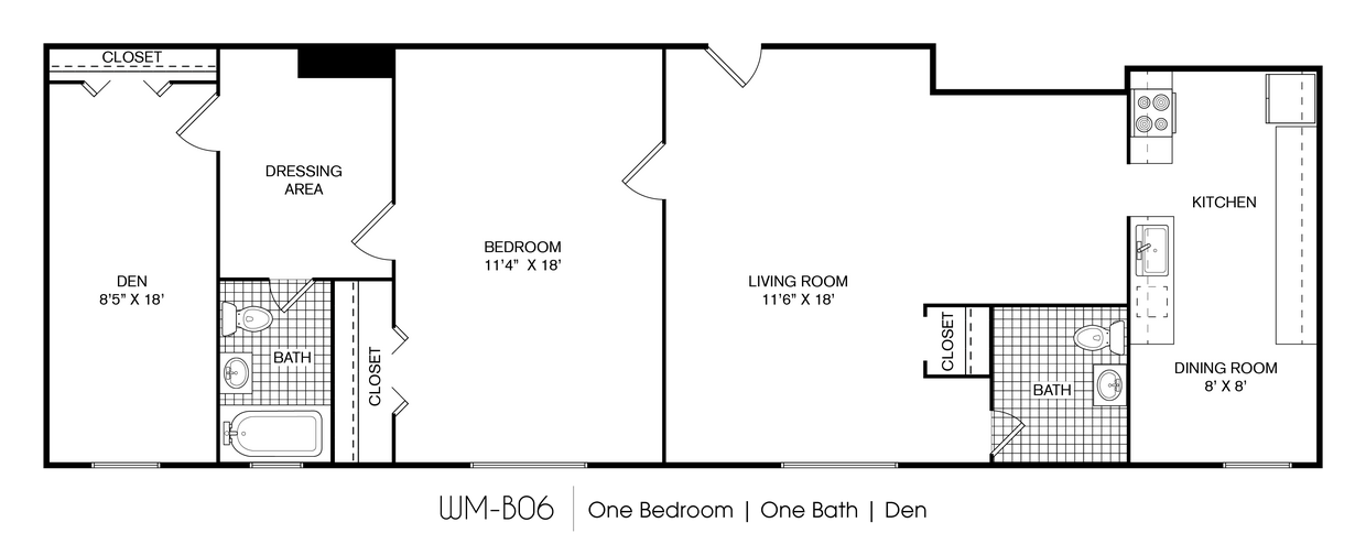 Floor Plan - Westmoreland 1 Bedroom 1.5 Bath Den
