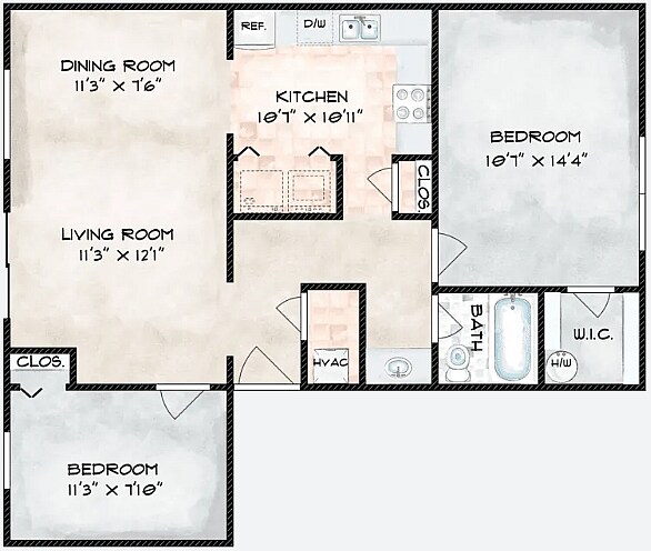 2x1 - 2 Bedroom 1 Bath