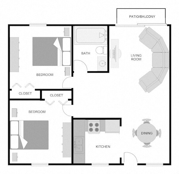 Floor Plan - 2BR 1BA