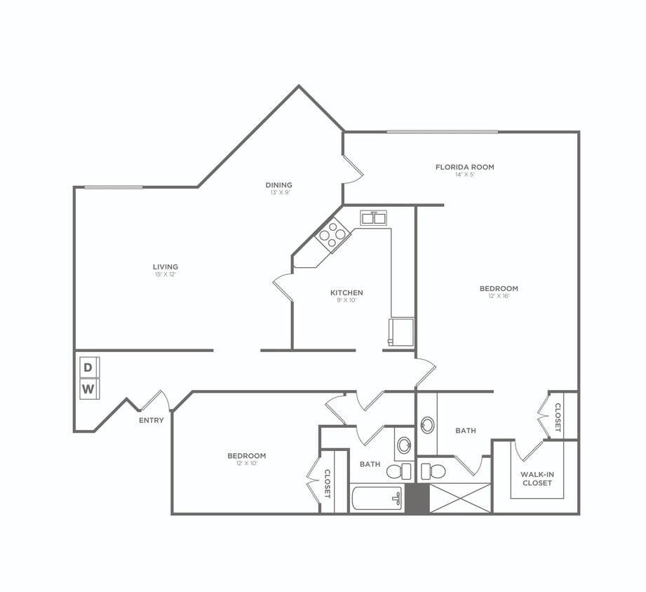 Two Bedroom Two Bath (1180 SF) - Two Bedroom Two Bath (1180 SF)