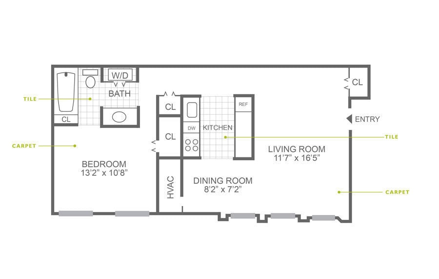 Floor Plan - 1 Bed | 1 Bath