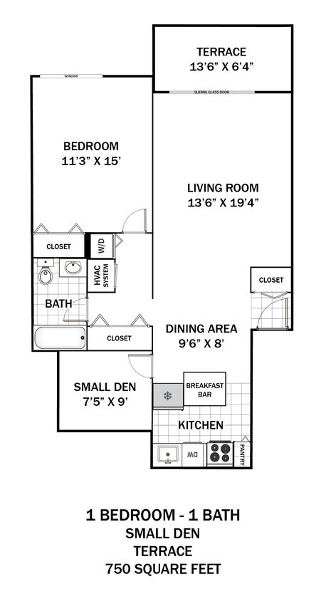 Floor Plan - 1 Bedroom Large Den Terrace