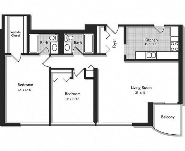 Floor Plan - 2J w/ Balcony
