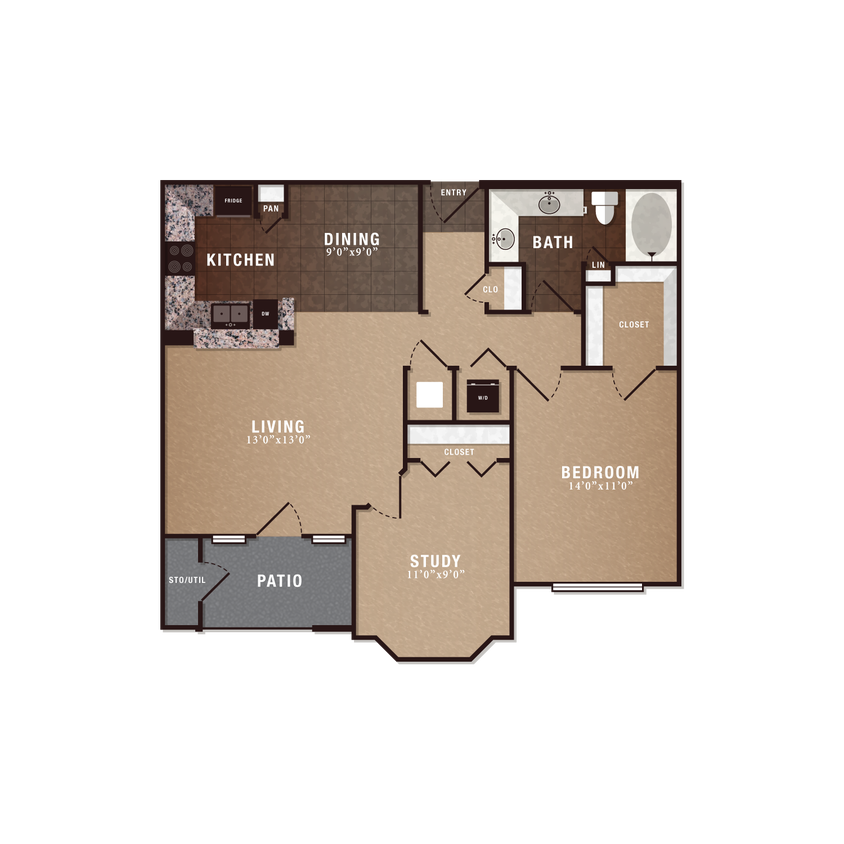 Floor Plan - A4 1x1 w/study