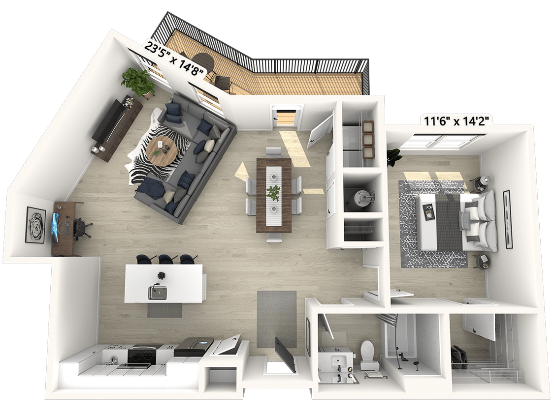 Floor Plan - A111 - 1 Bedroom 1 Bath