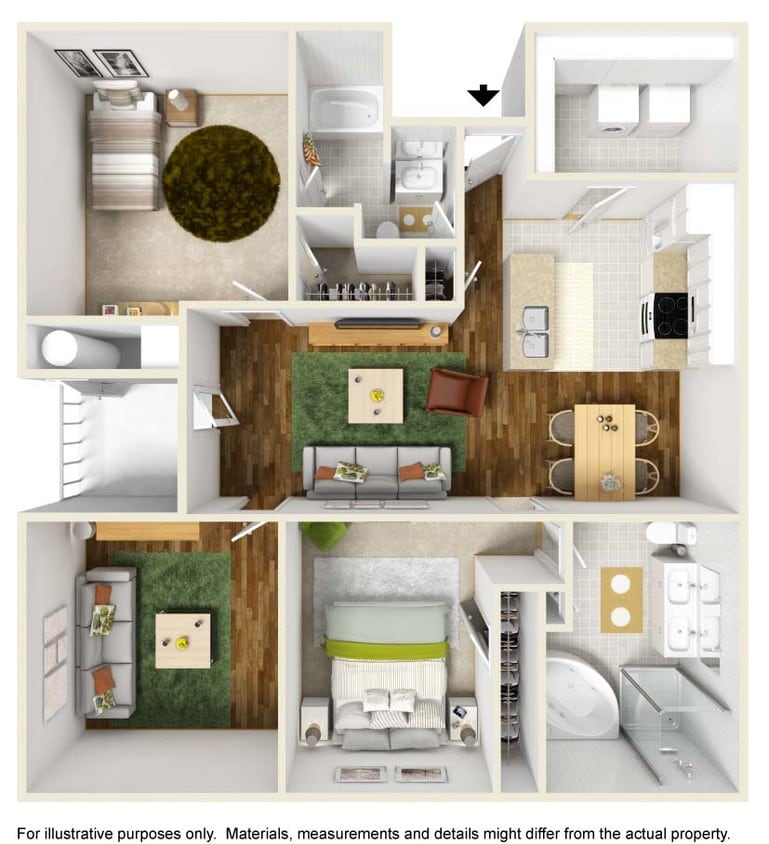 2x2 Den - 2 Bedroom 2 Bath Den