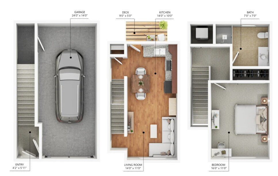 1 Bedroom Townhome - Townhomes