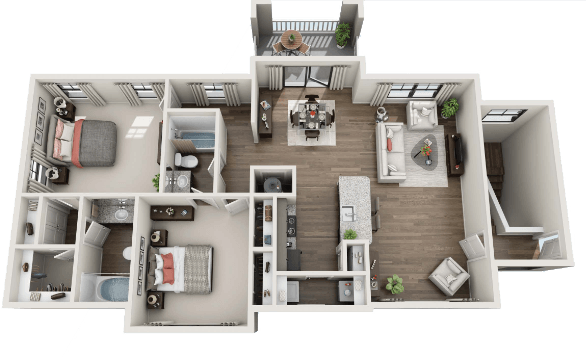 Floor Plan - 2BR 2BA (1208 SF)