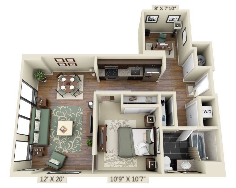 Floor Plan - One Bedroom Den A1AD