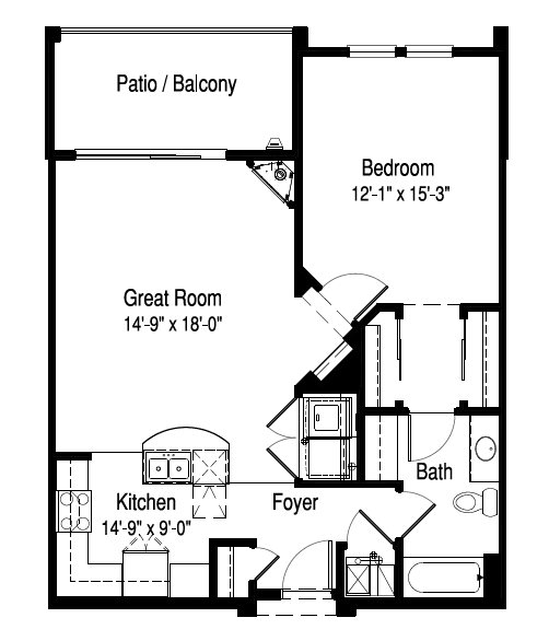 Floor Plan - 1 Bed, 1 Bath (C)