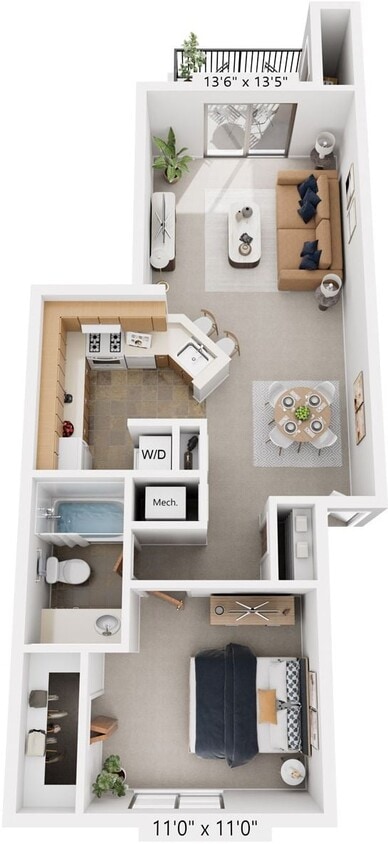 Floor Plan - One Bedroom One Bath Stackable Washer/Dryer