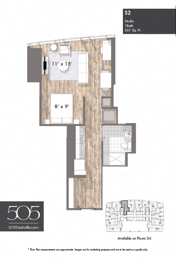 Floor Plan - 505 Studio Stack 12 Floors 3-6