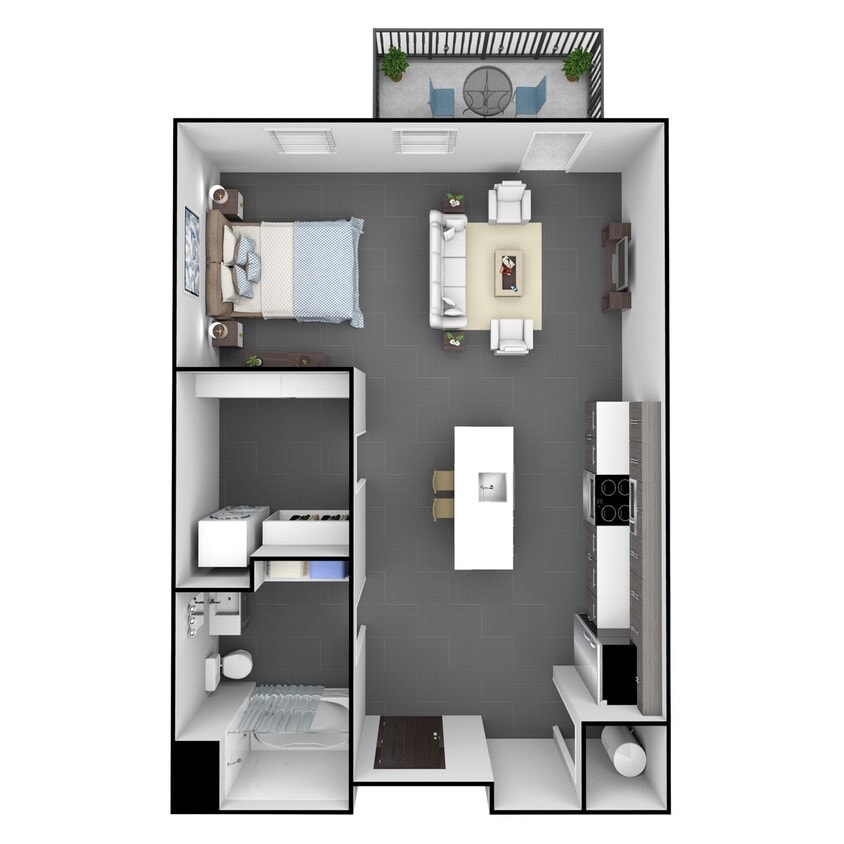 Floor Plan - 0 Bedroom, 1 Bathroom 588 SF