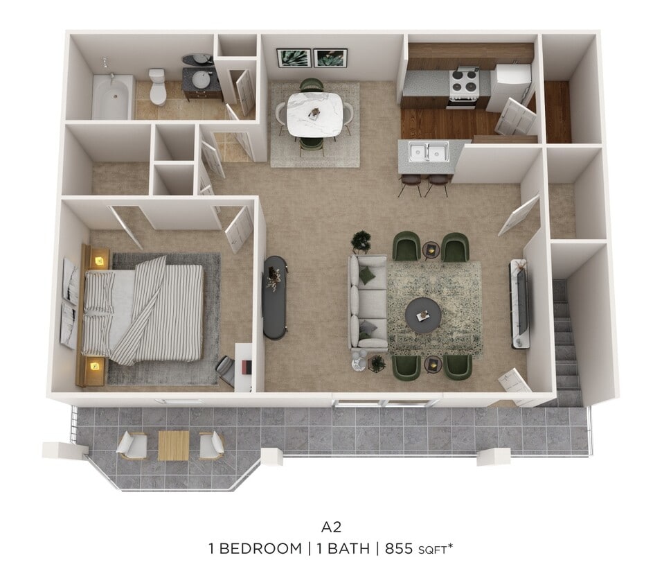 Floor Plan - One Bedroom - 855 SqFt