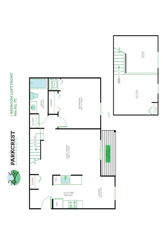 Floor Plan - 1 Bed, 1 Bed Loft - 862 sq ft